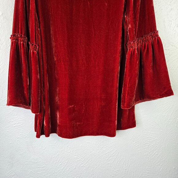 Lafayette 148 Velvet Top S Silk Burnt Orange Bell Sleeve Loose Fit Dressy Flowy - Picture 4 of 14